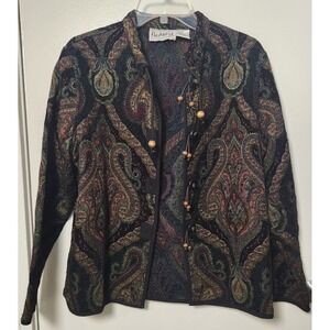 Flashback Womens Tapestry‎ Tassel Button Jacket M Vintage Art to Wear Artsy Boho